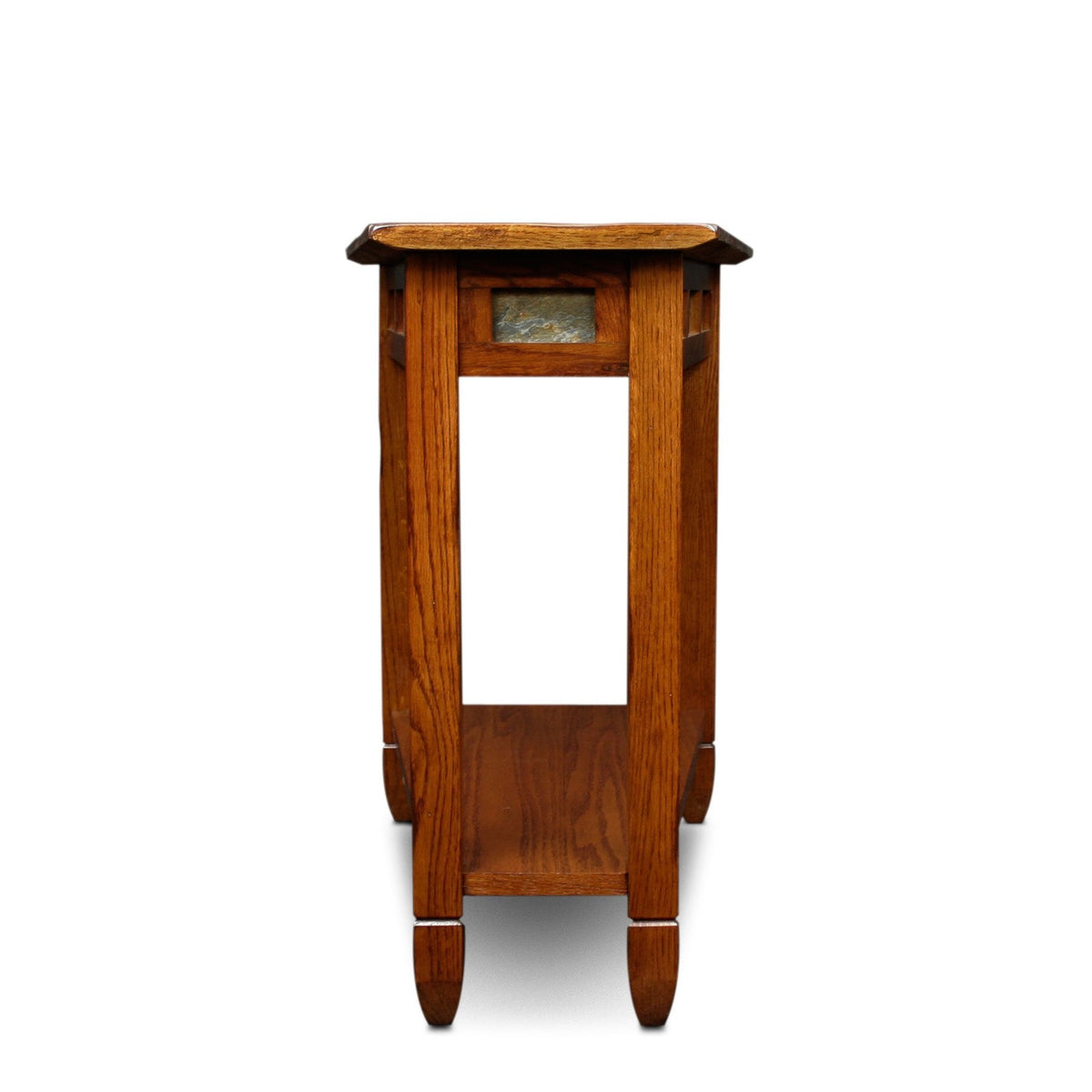 Leick Home Slate End Table, Solid Wood, Narrow Wedge Shape, Slate Tile Insets, Bottom Display Shelf, Easy-Assembly, Rustic Oak, 23.5 in. L x 17 in. W x 24 in. H, 10056