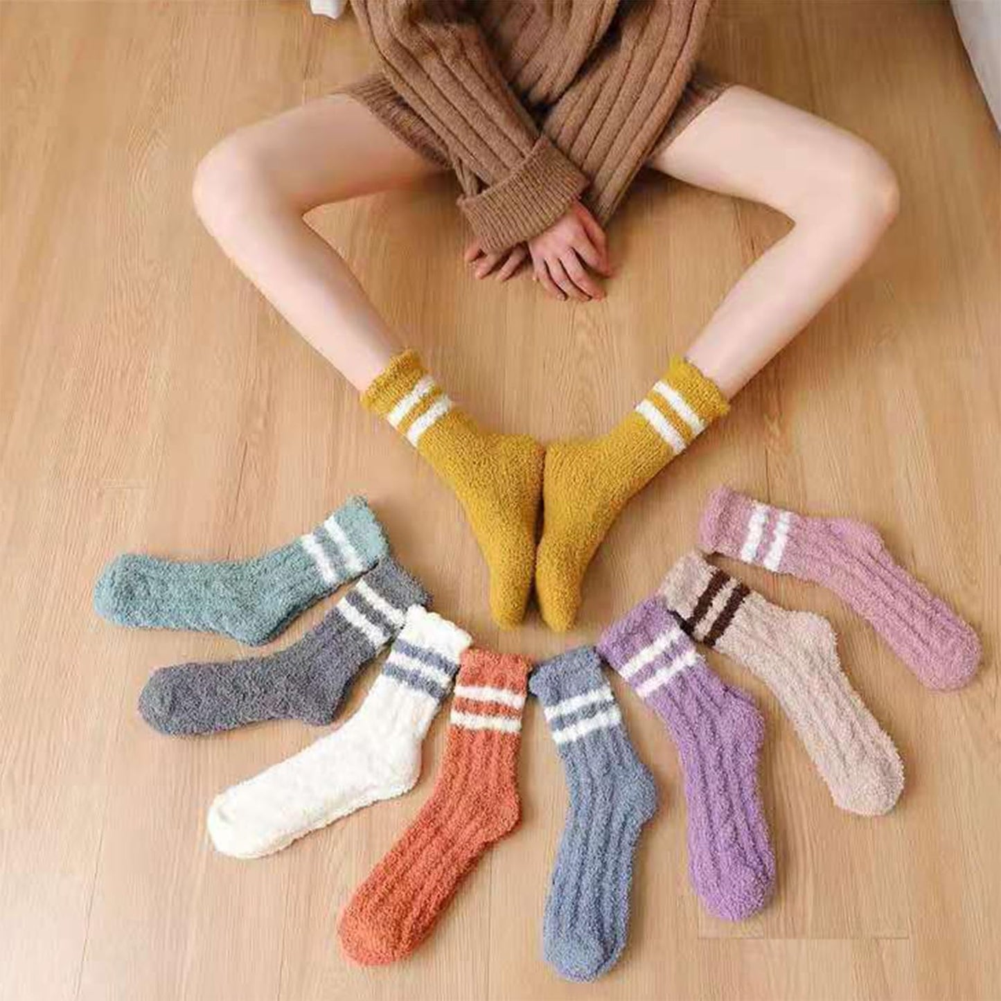 Tergy 20 Pairs Fuzzy Socks Soft Cozy Fluffy Warm Winter Sleep Plush Bed Socks Microfiber Slipper Fleece Socks for Women (Stripe)