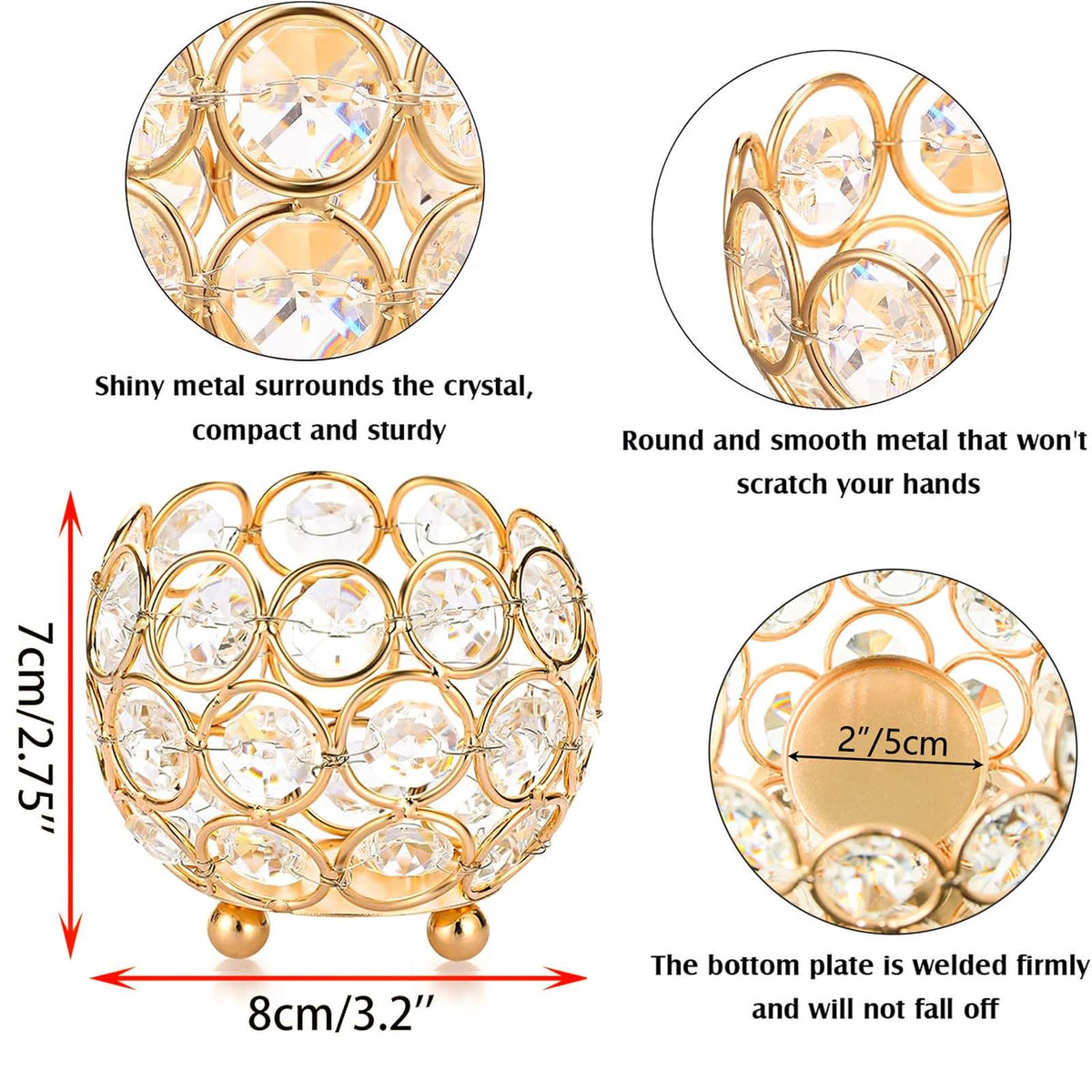 kolnlala 4 Pcs Crystal Tealight Candle Holders for Table Centerpiece,Elegant Wedding Table Centerpiece for Home Decor, Birthday Party, Romantic Events | Giftable Decorative Accent (4, Gold)