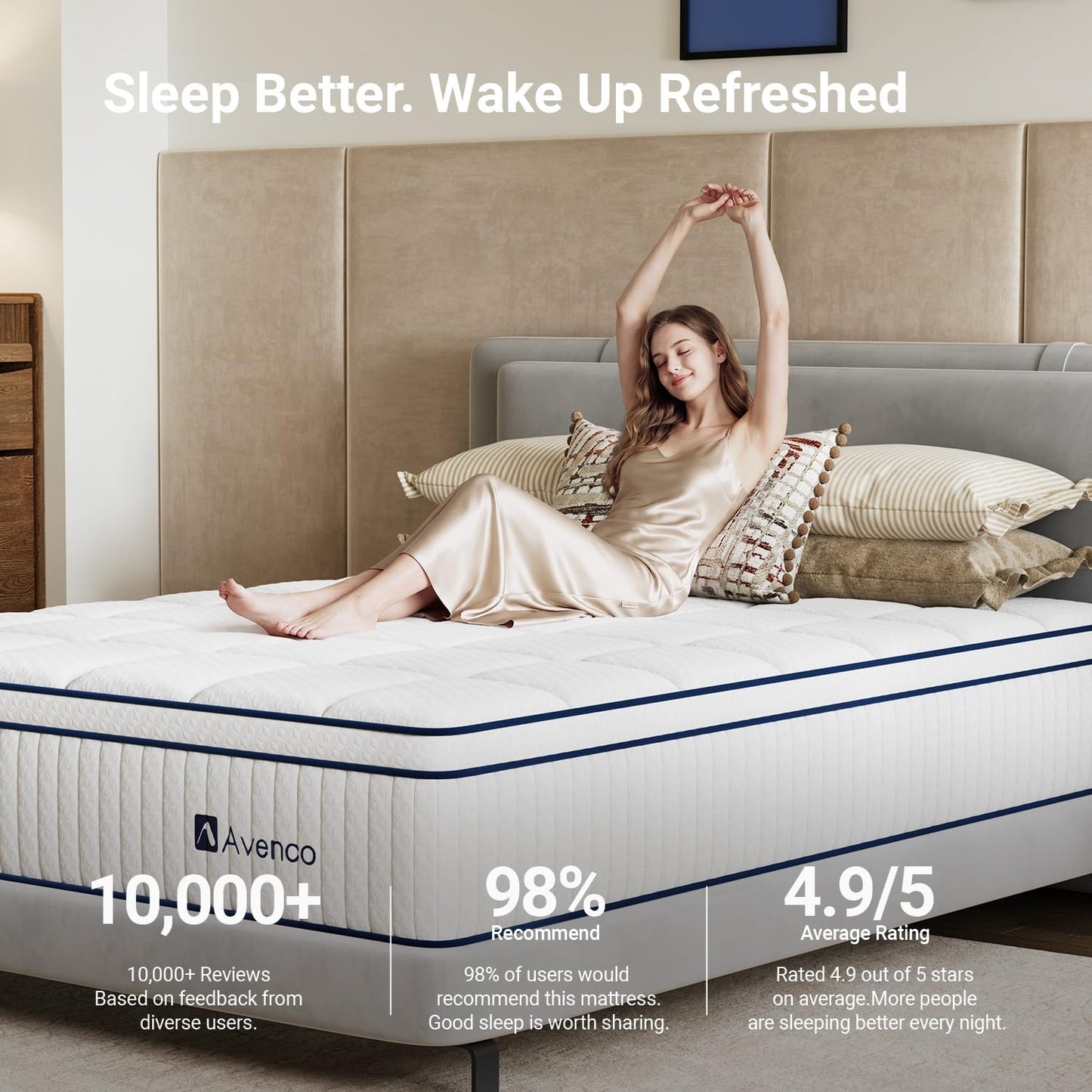 Avenco Twin Mattress 10 inch, Twin Hybrid Mattress with Individual Pocket Spring and Gel Memory Foam for Cool Night, Relieve Pressure, Balance Support, CertiPUR-US Mattress in a Box, Medium Firm