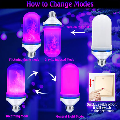 Upgraded LED Purple Flame Light Bulbs, 4-Mode Flickering Light Bulbs with Gravity Sensor, E26 Fire Light Bulb for Porch Party Patio Home Halloween Christmas Indoor Outdoor (Purple, 1)