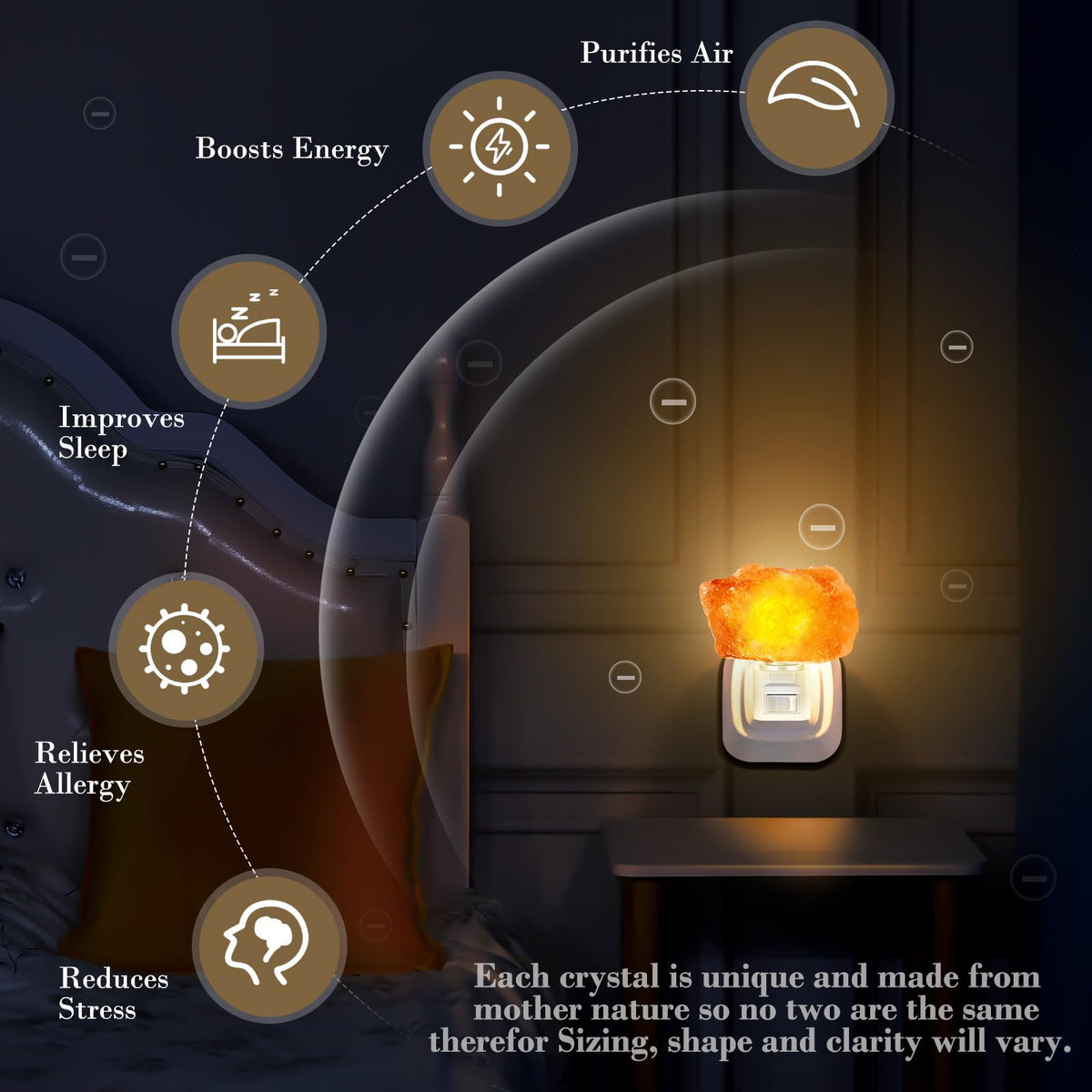 Hortsun 3 Pack Himalayan Salt Lamp Night Light Crystal Night Light Lamp Plug in Rotatable Wall Purifier Made of Natural Salt Stone Sea for Home