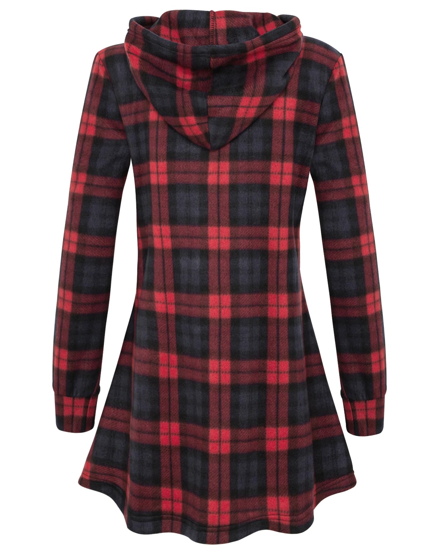Miusey Holiday Sweaters for Women Long Zip Up Jacket Trendy Fleece Tunic Sweatshirts Christmas Full Zip Long Hoodies Red Plaid Large