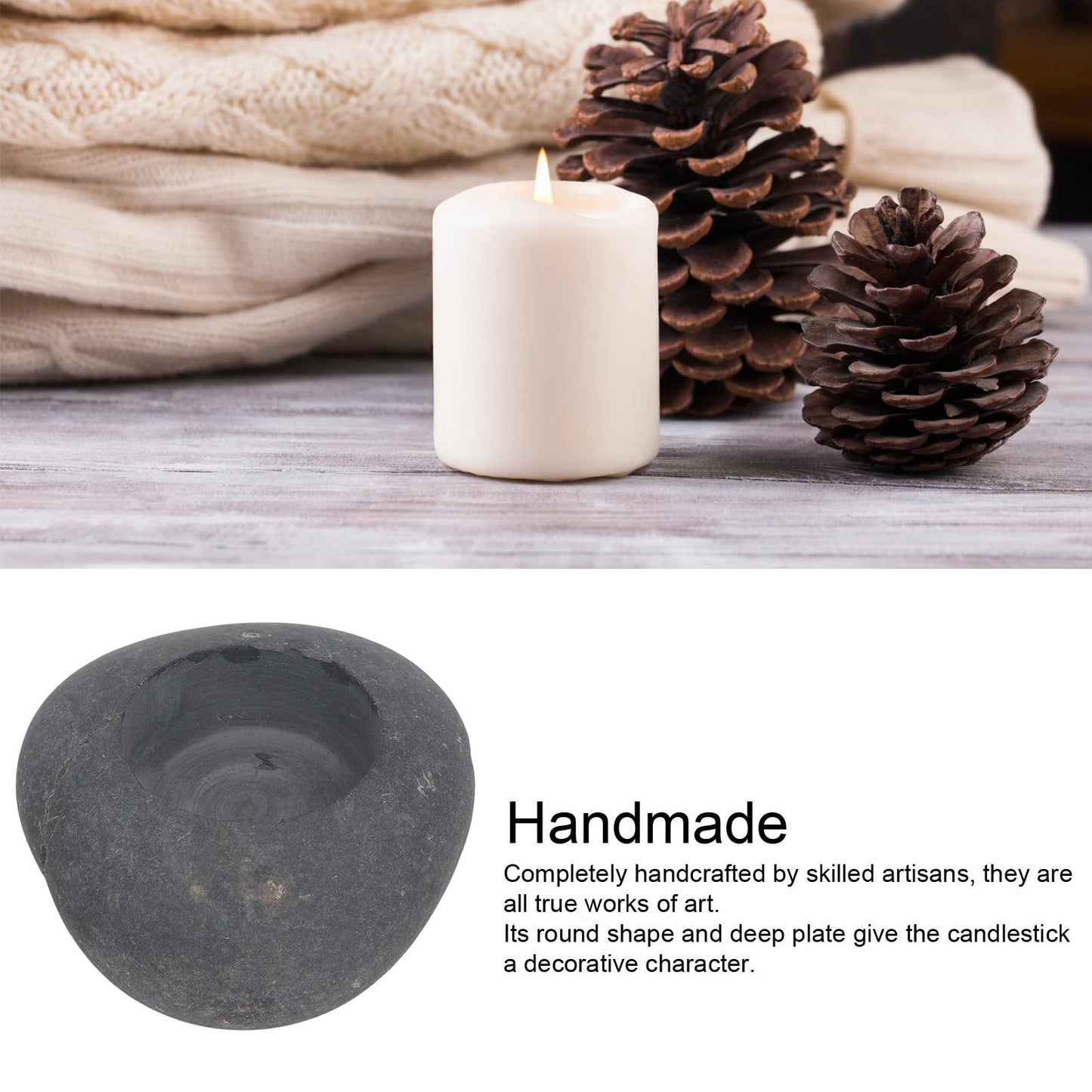 Handmade Stone Tealight Candle Holder, Sturdy and Compact Size Design Decorative Pebble Multifunctional and Lightweight Candle Holder for Wedding Home Decor