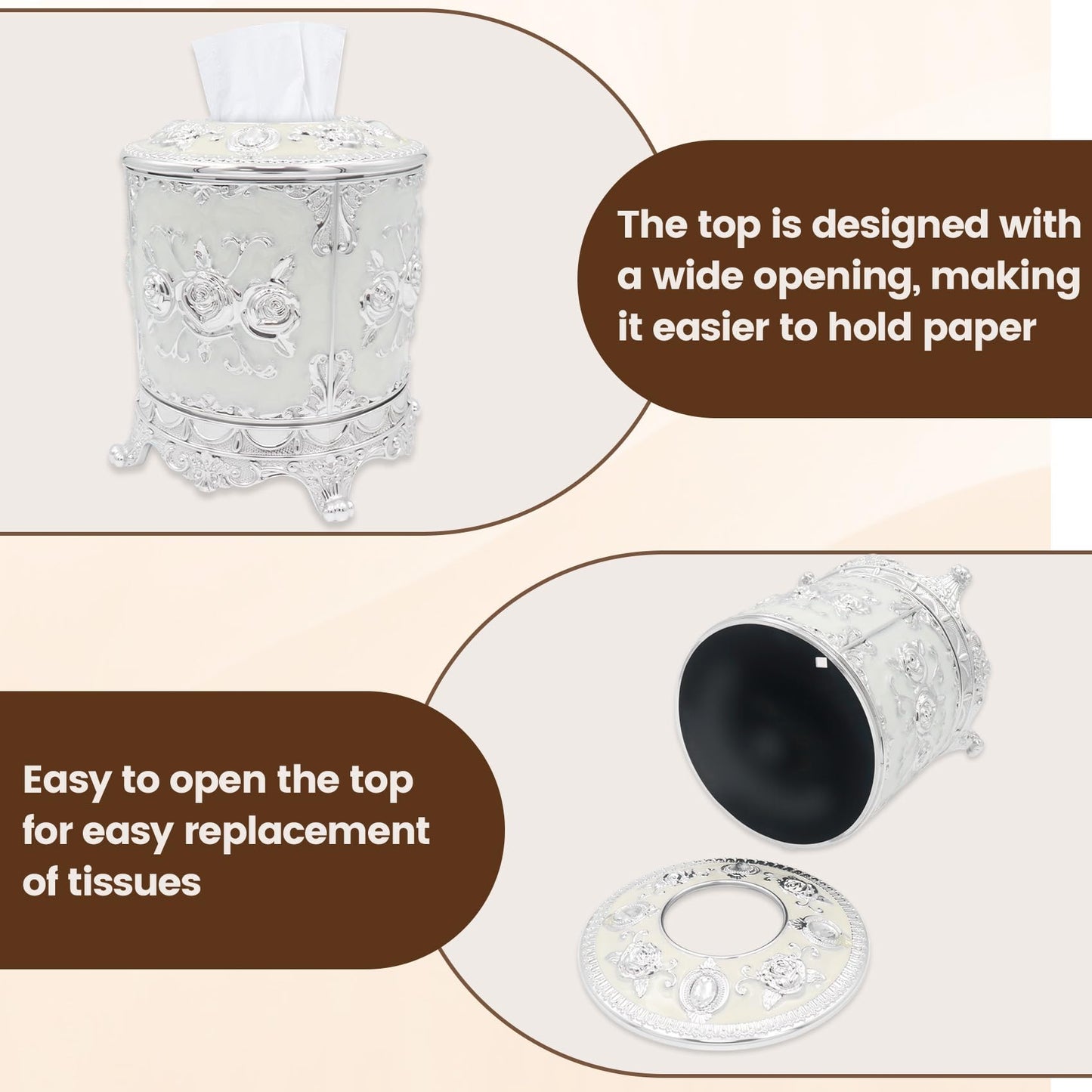 Geesatis Tissue Box Cover, Cylindrical Tissue Box Holder, Napkin Facial Tissues Holder for Bathroom Toilet Bedroom Living Room Table Desk Office Dresser, 1Pcs Silver 6.5''x6.1''