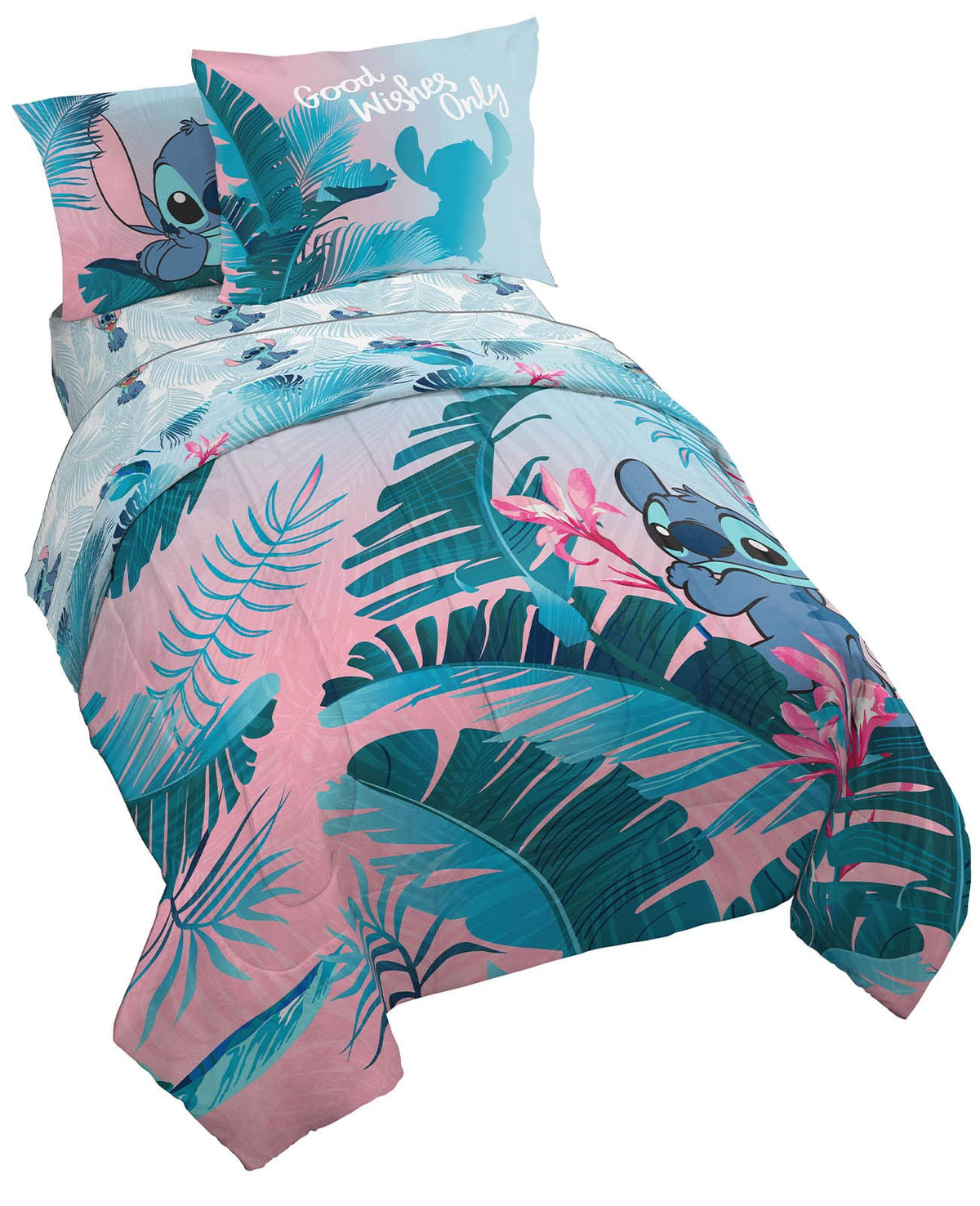 Jay Franco Disney Lilo & Stitch Floral Fun 7 Piece Full Bed Set - Includes Reversible Comforter & Sheet Set Bedding - Super Soft Fade Resistant Microfiber - (Official Disney Product)