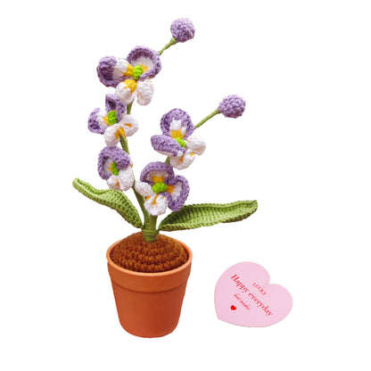 beausougon Handmade Crochet Orchid Potted Plants, Knitted Artificial Forever Flowers with Exquisite Pot, for Friends, Women, and Kids, Ideal for Home Decorations and Office Desks