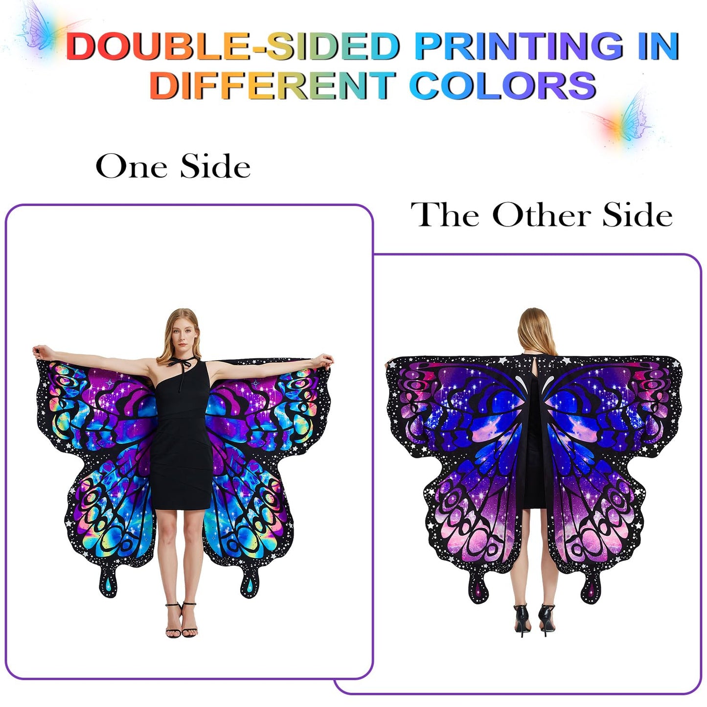 LYL. Ling Halloween Costumes Adult Women，Double-Sided Butterfly Wings Adults，Purple Butterfly Costume for Women，3PCS Fairy Wings Set.