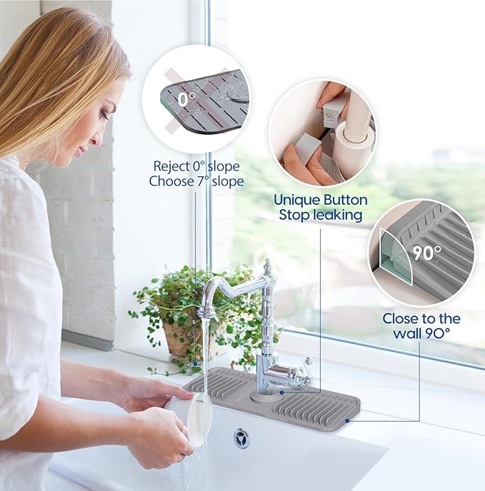14.6 Inch Silicone Faucet Mat for Kitchen Sink Splash Guard