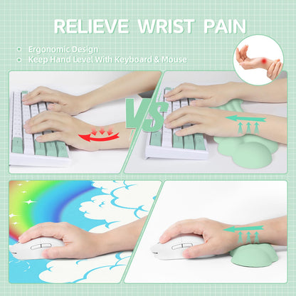 ATTACK SHARK Cloud Wrist Rest Mousepad Set for Gaming Keyboard and Mouse(31.3x11.6in) XXL Large Desk Mat Gel Wrist Support,PU Soft Memory Foam,Pain Relief,Non Slip Office Supplies for PC/Laptop-Green
