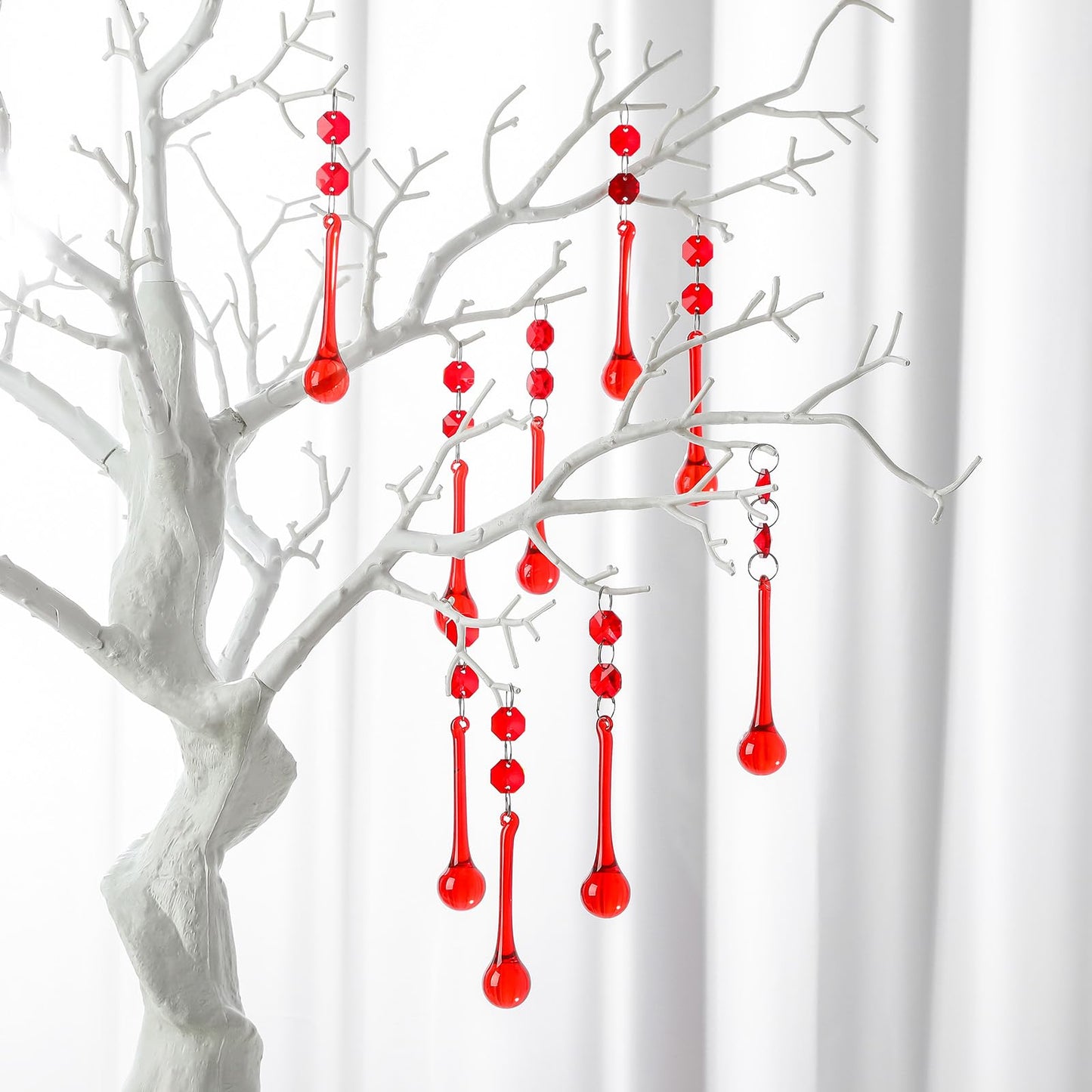 10pcs Red Glass Christmas Ornaments for Tree- Crystal Teardrop - Chandelier Crystals Replacement Drops- Christmas Decor Hanging Ornaments