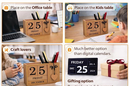 Frescorr - Wooden Perpetual Calendar for Desk, Wood Month Date Display Blocks for Teachers, Students, Classrooms, Farmhouse Office Decor, Desk Accessories