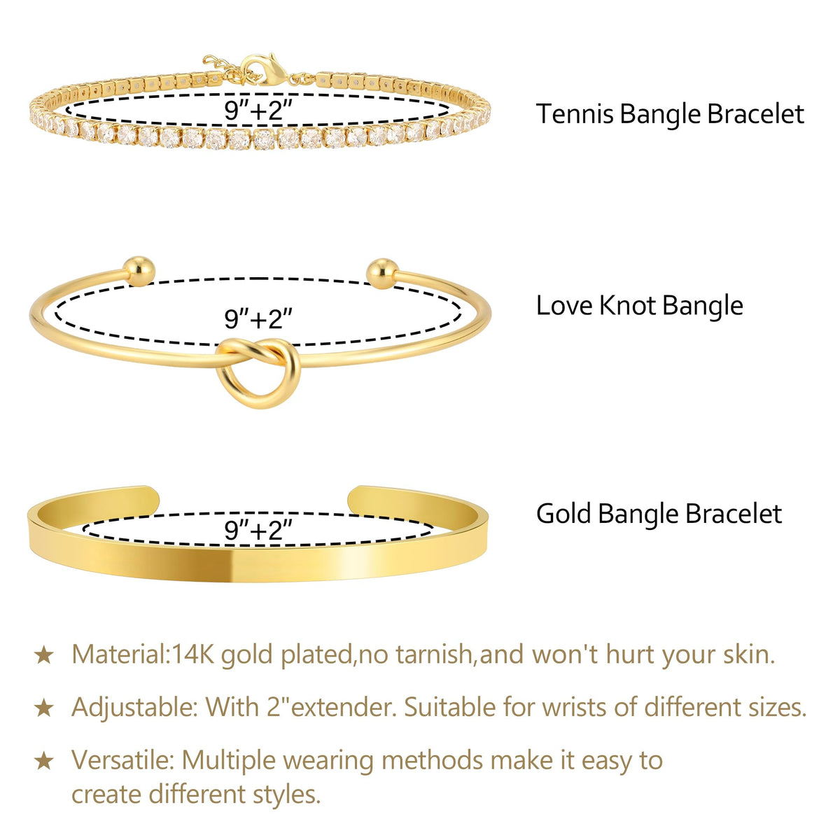 Zalcon Gold Stack Bangle Cuff Bracelets for Women Non Tarnish 14K Gold Plated Tennis Bracelet Set Jewelry for Women Trendy