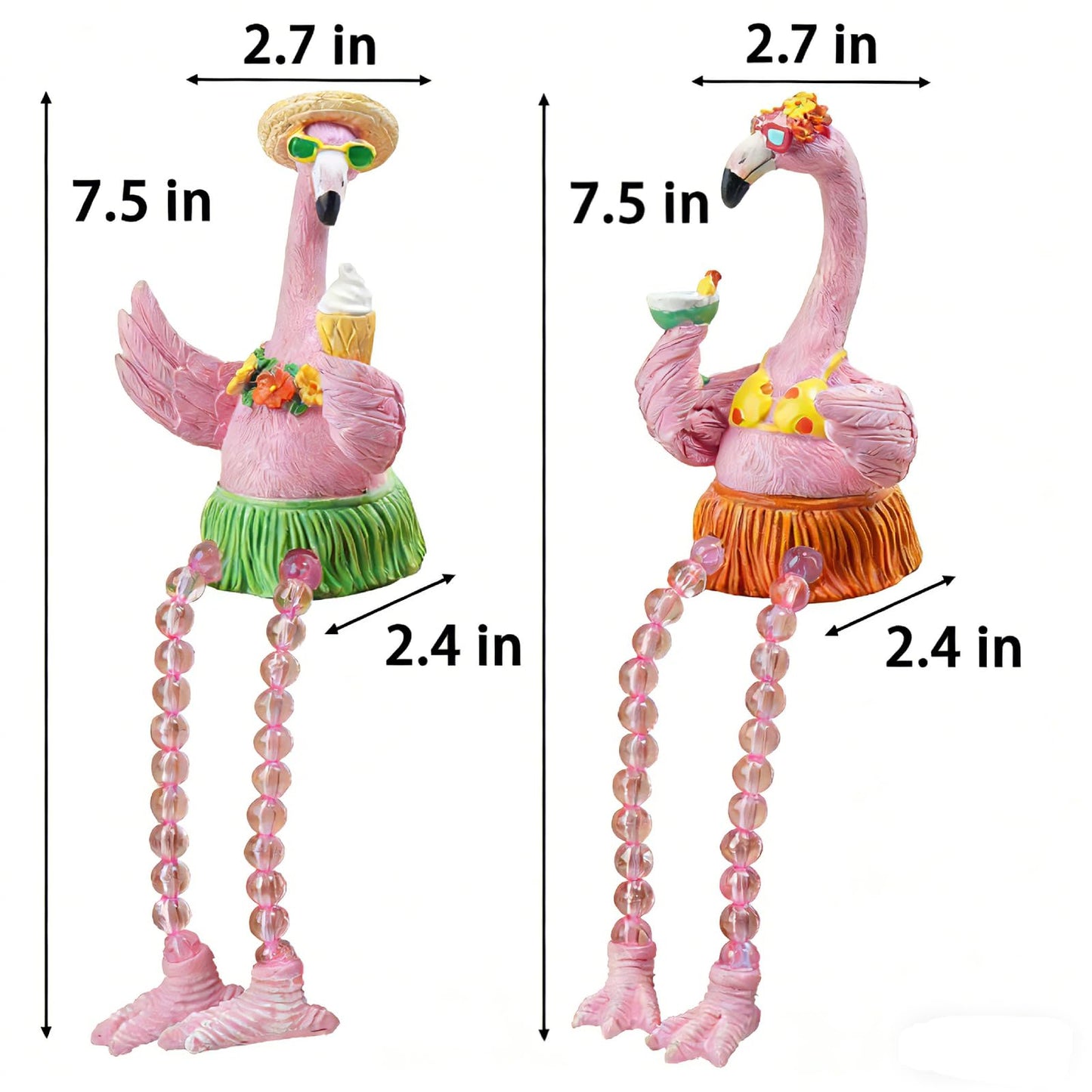 DiliComing Flamingo Decor Pink Gifts Statue - 2 Pcs Resin Collectible Figurine for Summer Tropical Home Decor Valentine Bathroom Yard Party Decorations 7.5 Inches Shelf Sitter with Dangling Legs