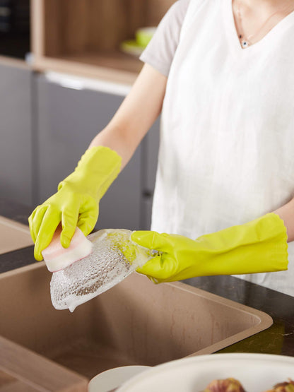 LANON 3 Pairs wahoo Skin-Friendly Dishwashing Cleaning Gloves, Reusable Kitchen Gloves, Cotton Flocked Liner, Waterproof, Non-Slip, Bud Tender, Large