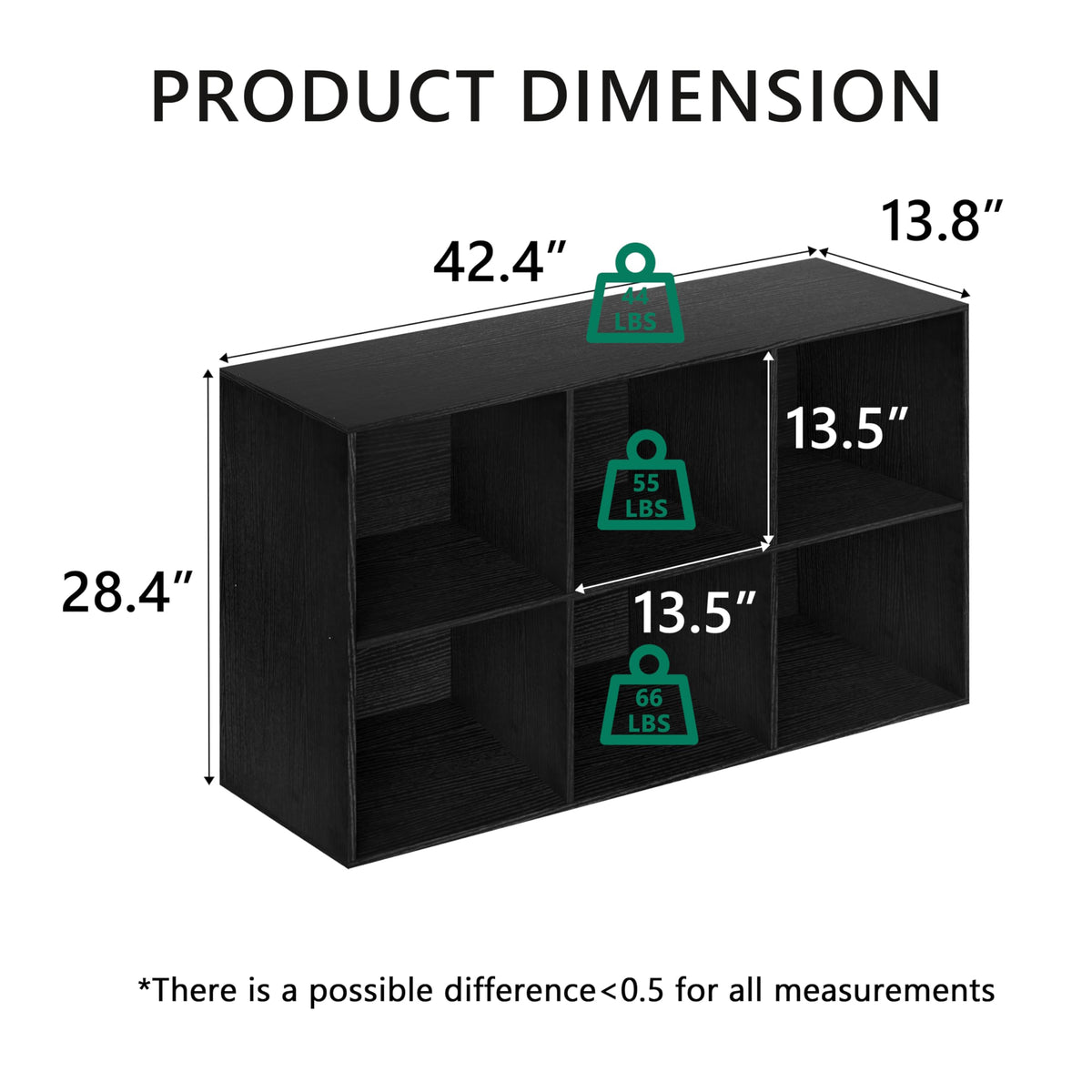 VAFHYLLIS 6 Cube Bookshelf with Closed Back Panel, 13.5-inch Wooden Cubby Shelves Heavy Duty - Bookcase for Living Room, Home, Office (Black)