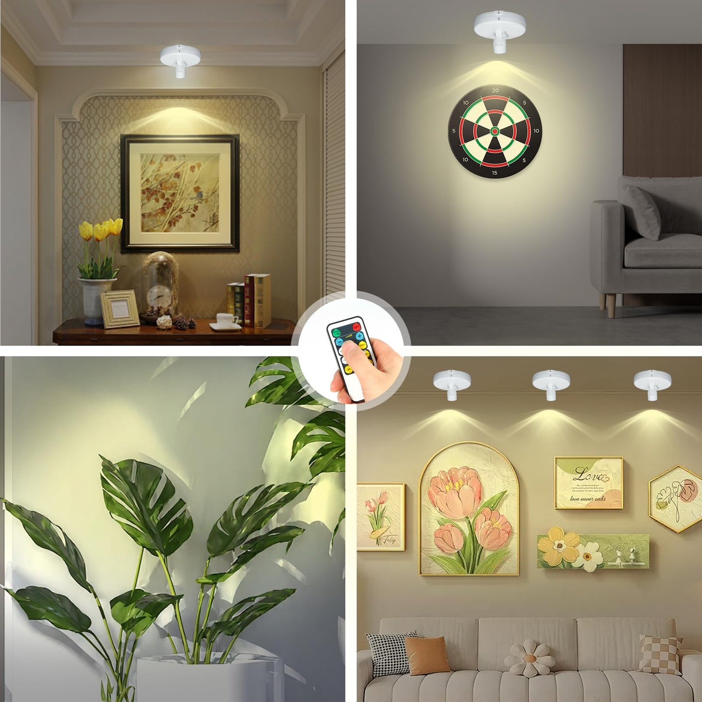 KANESIKI Cordless Spotlight Battery Powered, LED Accent Lighting with Remote and Timer, Display Puck Lights, Stick Uplight for Tree Portrait Gallery Picture Dartboard Painting Art Photo Plant