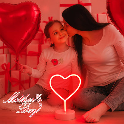 BHCLIGHT Pink Heart Neon Sign, Valentines Day LED Neon Light Battery Operated or USB Powered Valentines Pink Heart Lights, Table Lamp for Galentines Day Decorations, Wedding, Gifts for Women, Lover