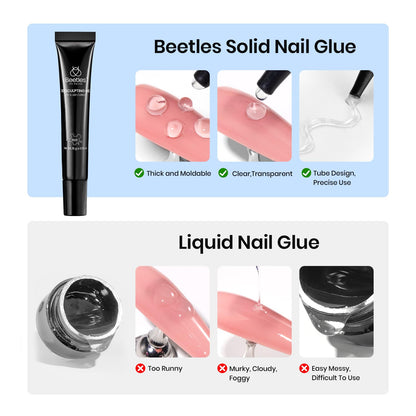 Beetles Gel Nail Kit Short Almond, 240Pcs Easy Nail Extension Set Shaped Clear Tips with 5 in 1 Nail Glue Base & Top Coat and Mini UV Lamp, Nail Tips Art Acrylic Nail Kit Gifts for Women
