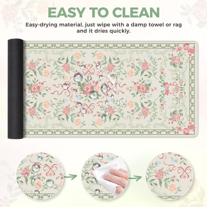 iCasso Green Desk Mat,Cute Desk Pad for Keyboard and Mouse,Anti-Slip Large Gaming Computer Mat XXL,Soft Lycra Surface Laptop Pad Women,Aesthetic Girly Desk Cover Protector for Home Office