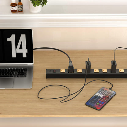 20 Outlet Heavy Duty Metal Socket Power Strip,15-Foot Long Extension Cord with Circuit Breaker. Mounting Brackets Included,Workshop/Industrial use,ETL Certified