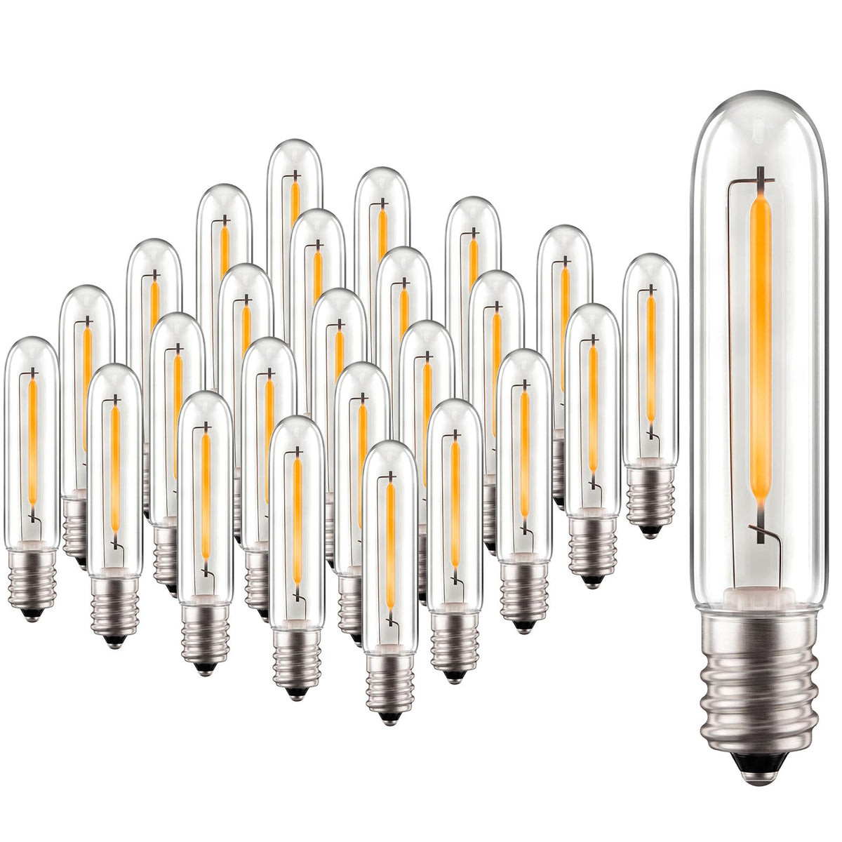 Pallerina 25 Pack E12 LED T13 Replacement Bulbs, 0.6W Dimmable Waterproof Candelabra Base Bulbs, 2700K Warm White, for S14 G40 C7 String Lights, Chandeliers, Outdoor Patio & Night Lights