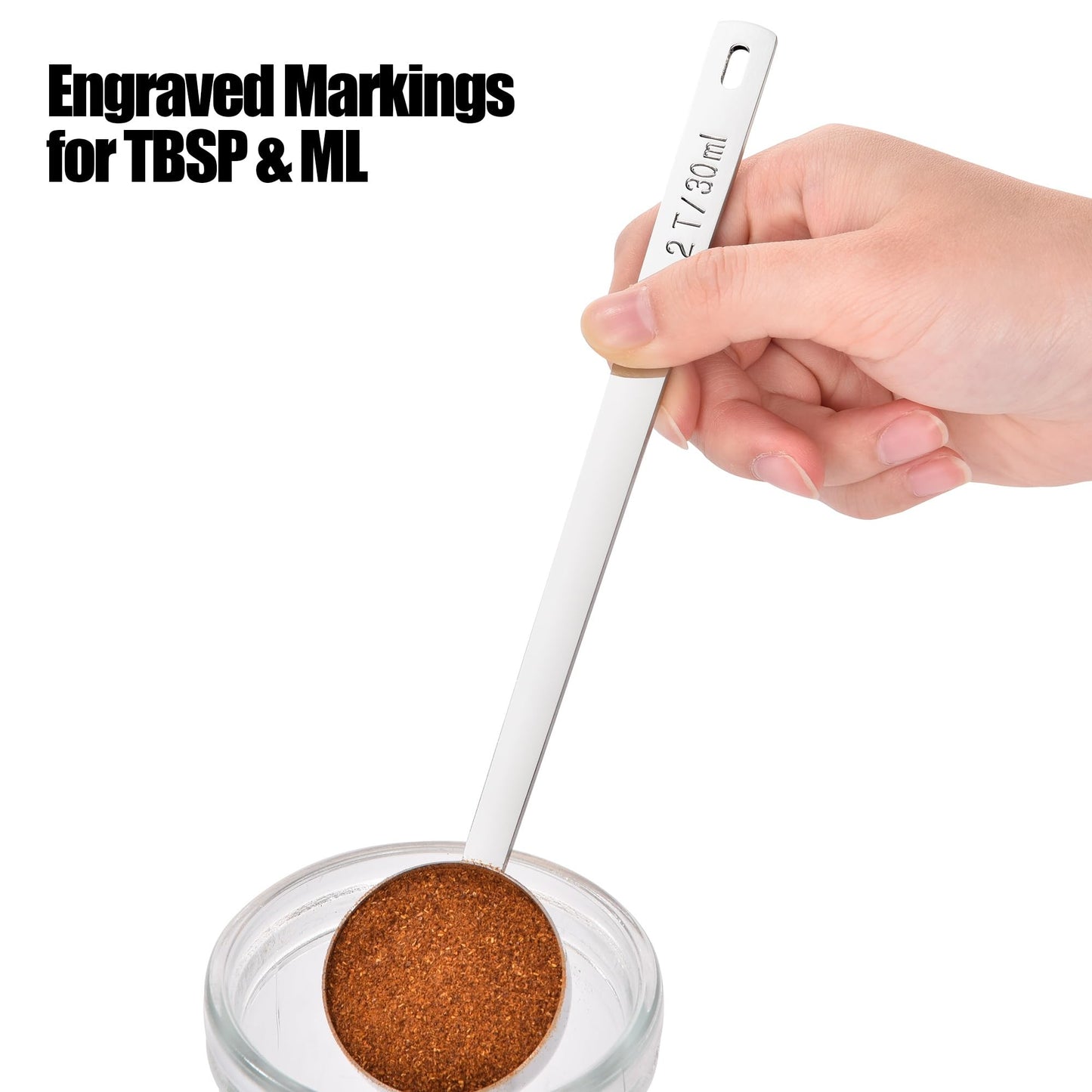 18/8 Stainless Steel Coffee Scoop, Doosu Food-Grade Metal Measuring Spoon with 6.9in Long Handle, Tablespoon Scooper for Coffee Beans, Ground Coffee, Espresso, Protein Powders, Tea, Sugar (2 Tbsp)