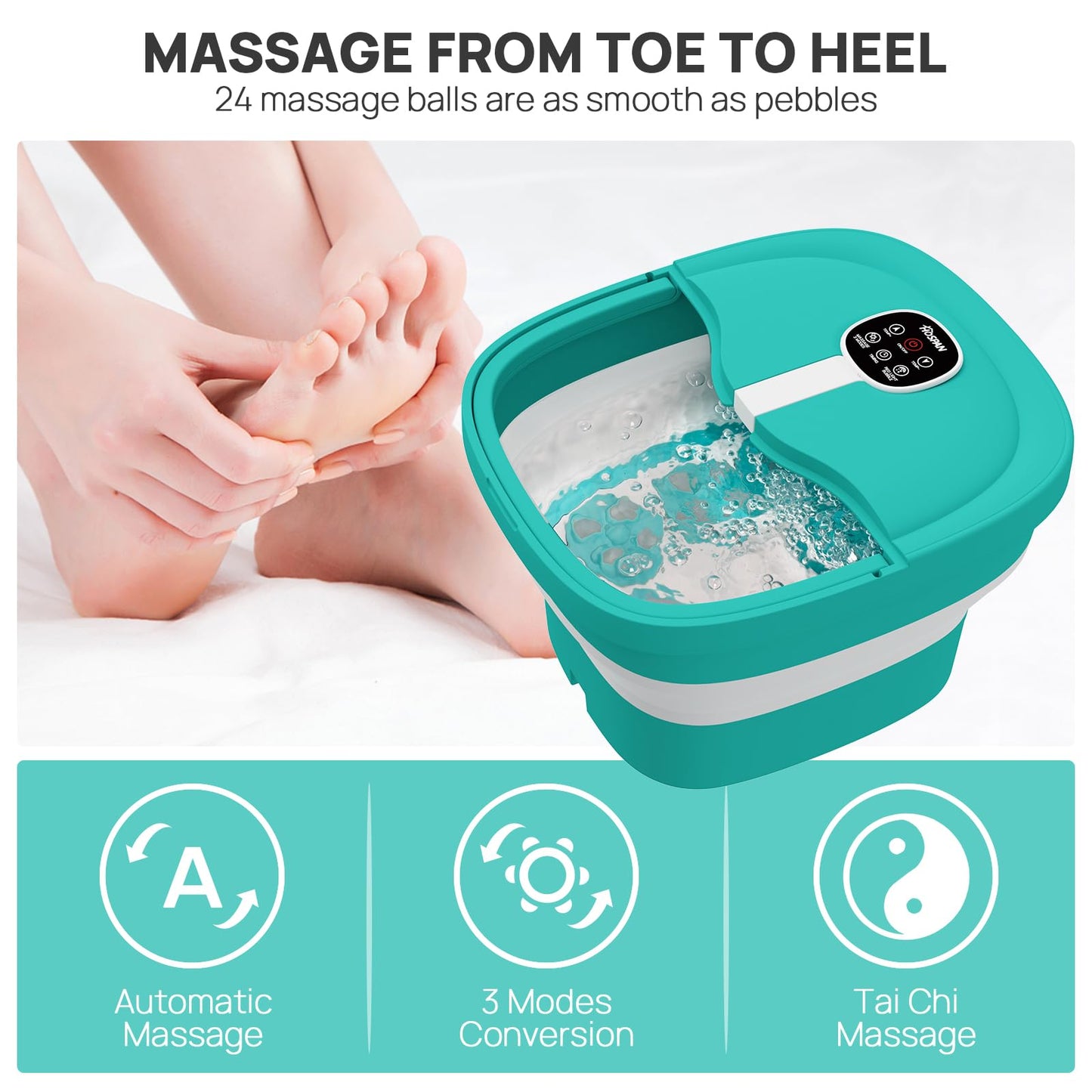 HOSPAN Collapsible Foot Spa Electric Rotary Massage, Foot Bath with Heat, Bubble, Remote, and 24 Motorized Shiatsu Massage Balls. Pedicure Foot Spa for Feet Stress Relief