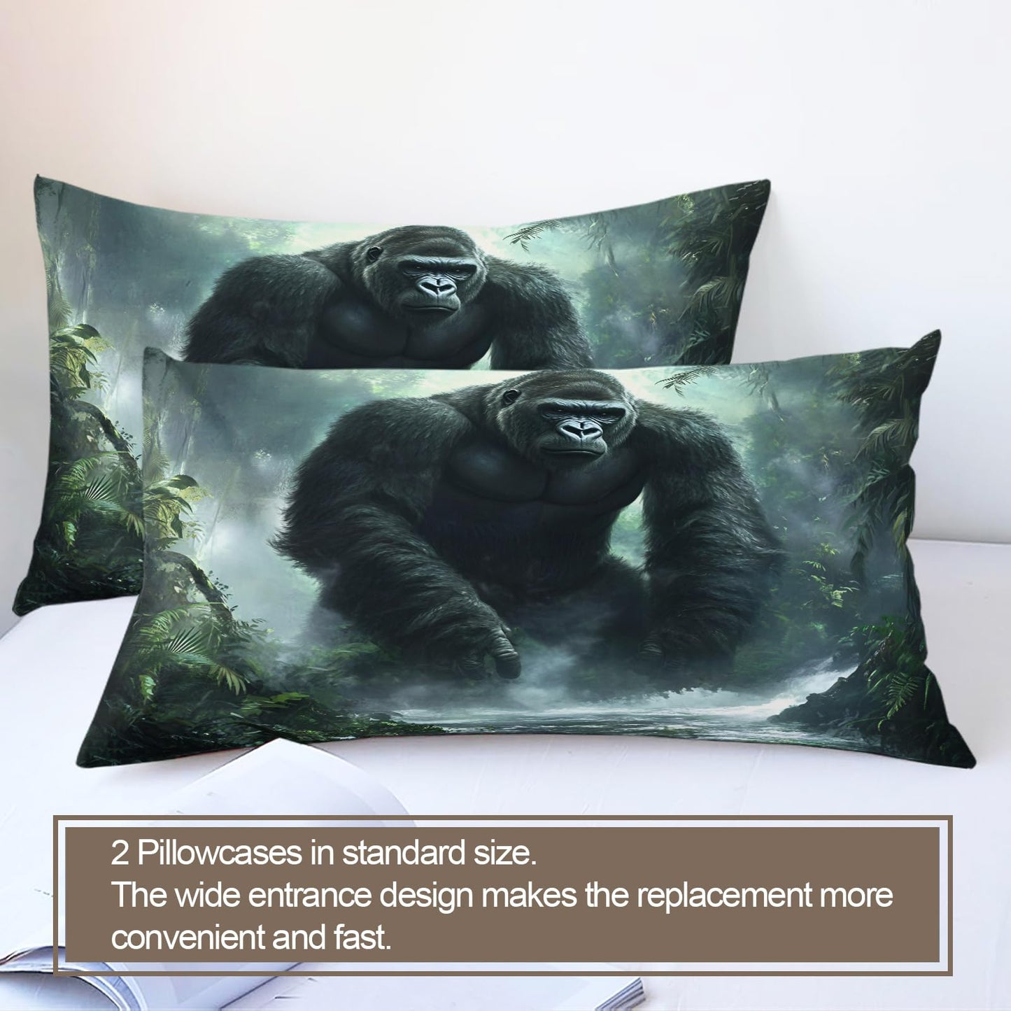 Twin Size Duvet Cover Gorilla Print Duvet Cover Rainforest Comforter Cover Jungle Bedding Kids Room Bedding Decor (Reversible Printing)