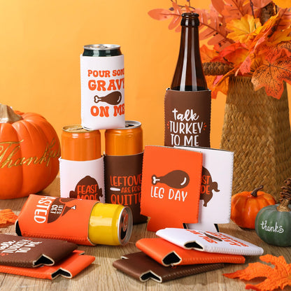 Honeydak 12 Pcs Funny Friendsgiving Favor Can Coolers Talk Turkey Alcohol Gift Thanksgiving Fall Party Favor DIY Holiday Gift Set for Soda Home Beverage Thankful Feast Party Supplies