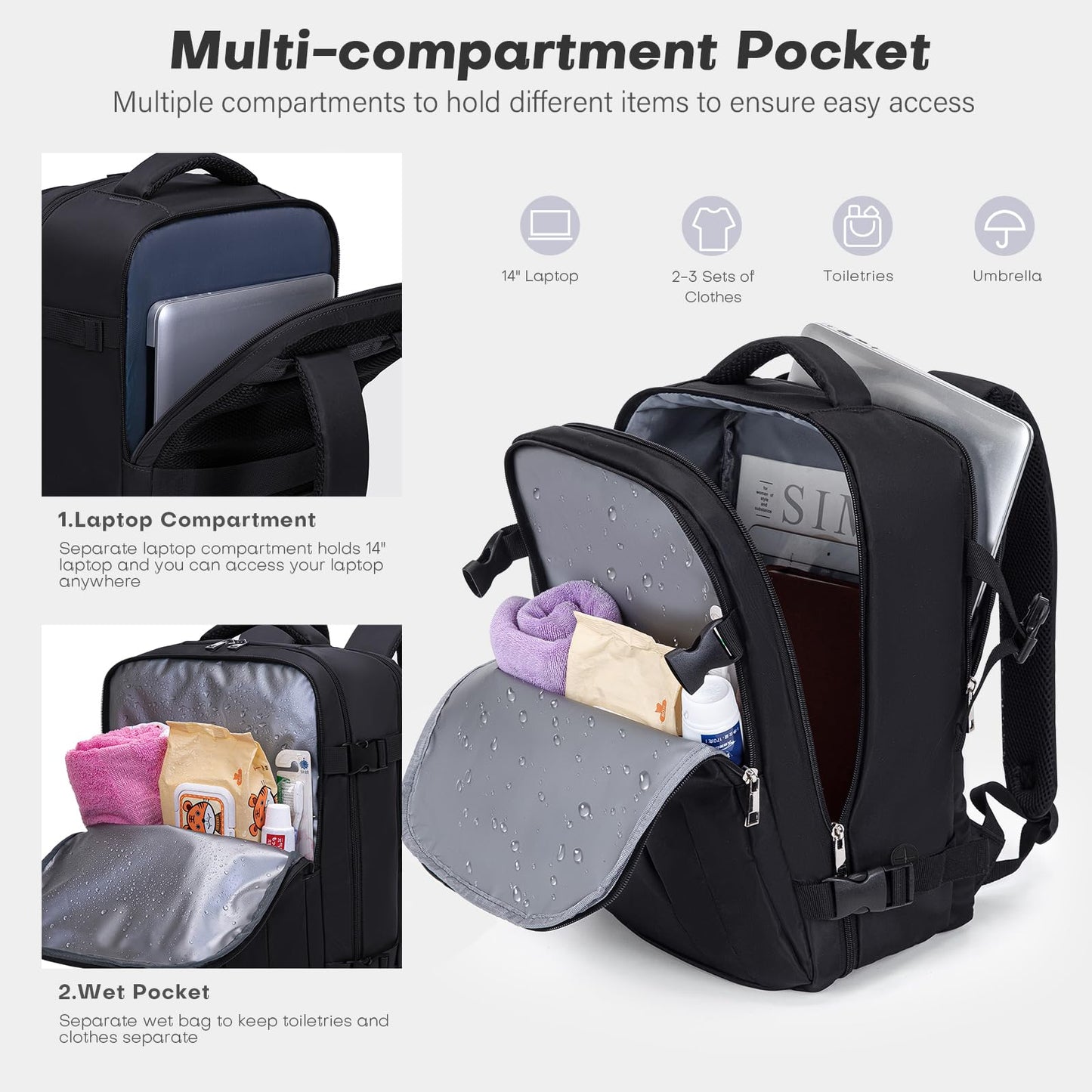 Xkdoai for Ryanair Cabin Bags 40x20x25, Underseat Cabin Bag Travel Bag Hand Luggage Bag Travel Backpack Cabin Size Carry-ons Cabin Backpack Flight Bag for Travelling