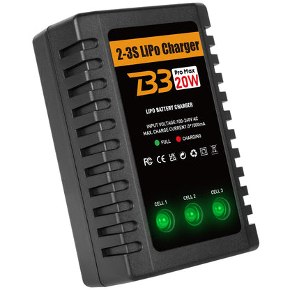 HTRC Lipo Battery Charger, 20W Lipo Charger for 2-3S Lipo Battery Pack(7.4V-11.1V), Airsoft Battery Charger, Fast RC Balance Charger for RC Car, Airsoft Gun, RC Boat, Etc