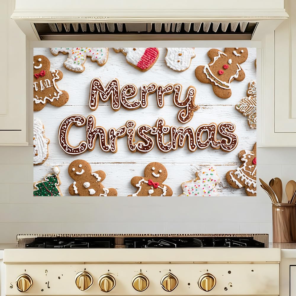 WDESYADMS Kitchen Wall Decals 35.4x23.6 Inch Christmas Gingerbread Cookie Pattern PVC Holiday Baking Theme Decorative Wall Sticker for Festive Cooking Spaces