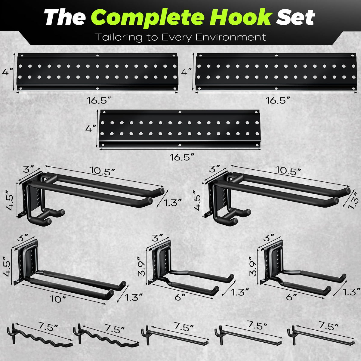 HOLDRAIS Garage Tool Organizer Wall Mount, 49.5 Inch Heavy Duty Garage Organization System with 10 Adjustable Hooks, Garden Tool Storage Rack for Garage, Yard & Shed, Holds Up to 400 lbs