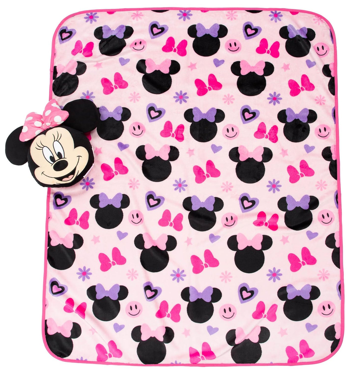 Jay Franco Disney Minnie Mouse Nogginz Set - 40 x 50 Inch Lightweight Travel Throw Blanket & Pillow - Kids Super Soft 2 Piece Bedding Set