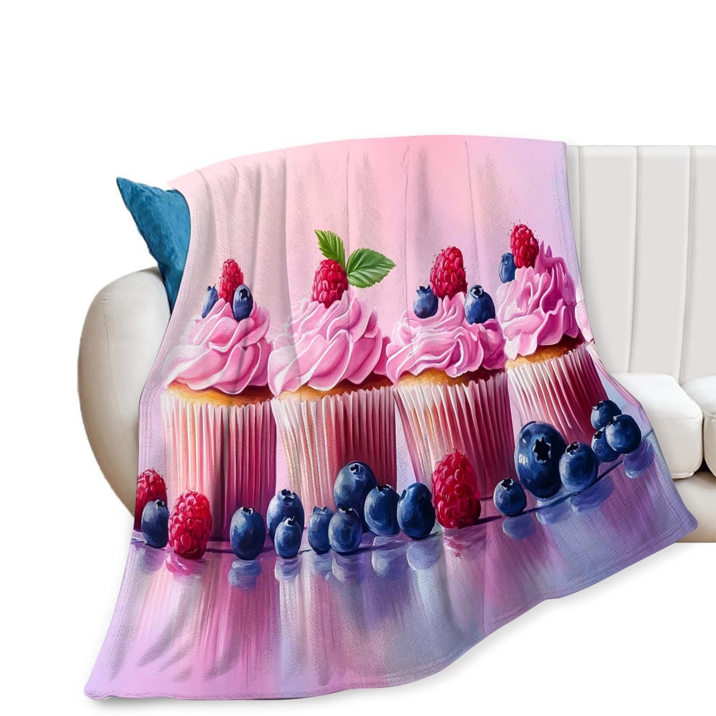 Tijuboni Pink Cupcakes Throw Blanket Dessert Gifts for Girls Women Boys Men Kids Adults Soft Flannel Fleece Blanket for Couch Sofa Bed Home Decor 40"x50"