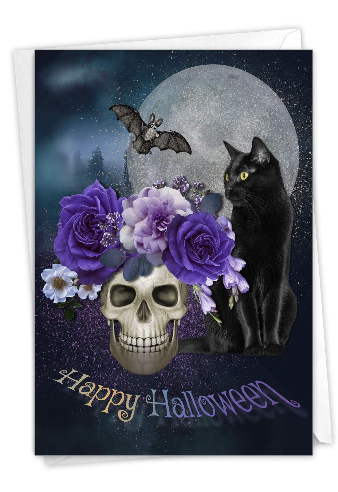 The Best Card Company - 1 Happy Halloween Card with Envelope - Fun Spooky and Festive Card for Halloween - Ghoulish Greetings C9147BHWG