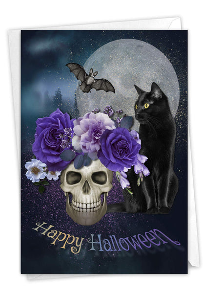 The Best Card Company - 1 Happy Halloween Card with Envelope - Fun Spooky and Festive Card for Halloween - Ghoulish Greetings C9147BHWG