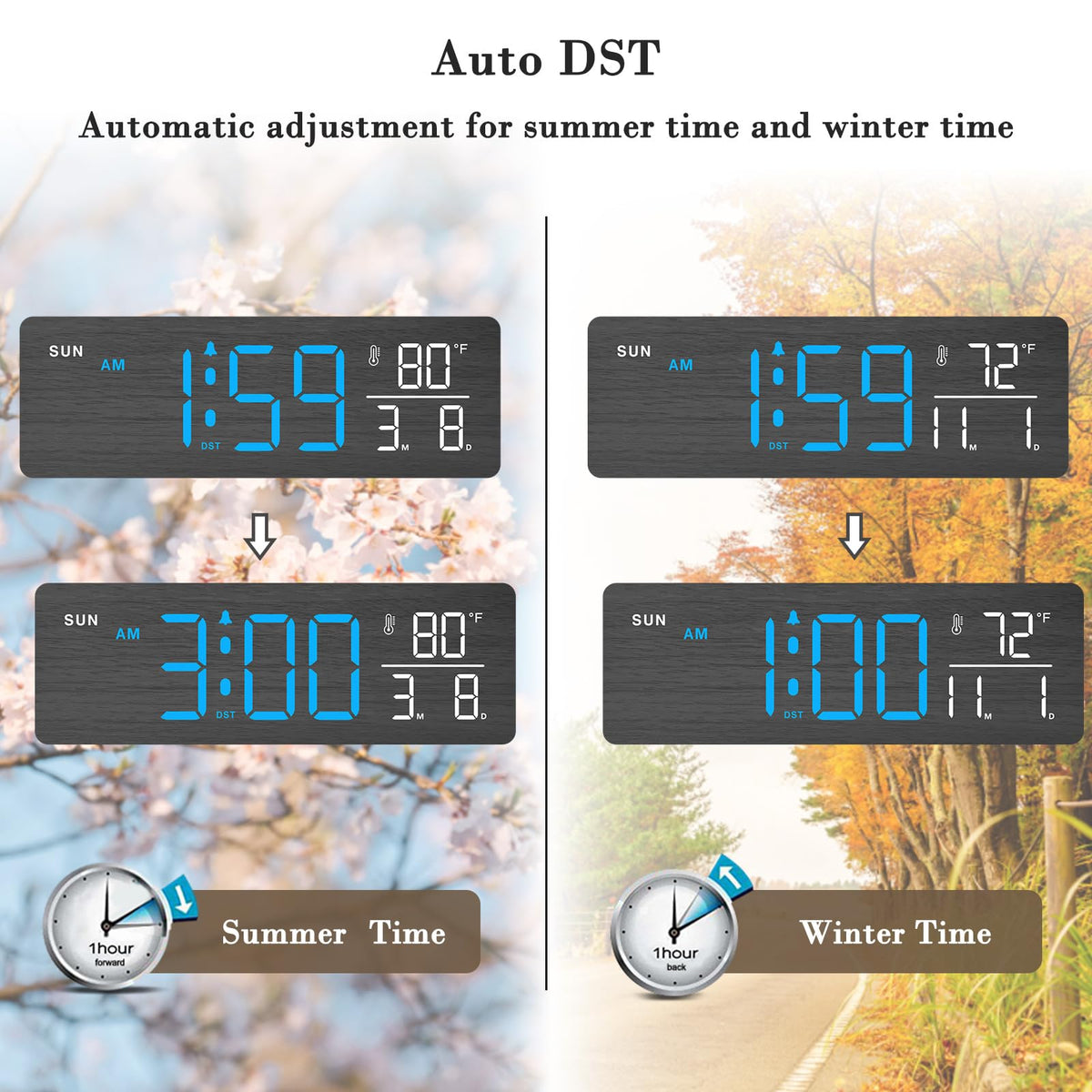 DreamSky Wooden Digital Alarm Clock with Date & Day of Week for Bedroom
