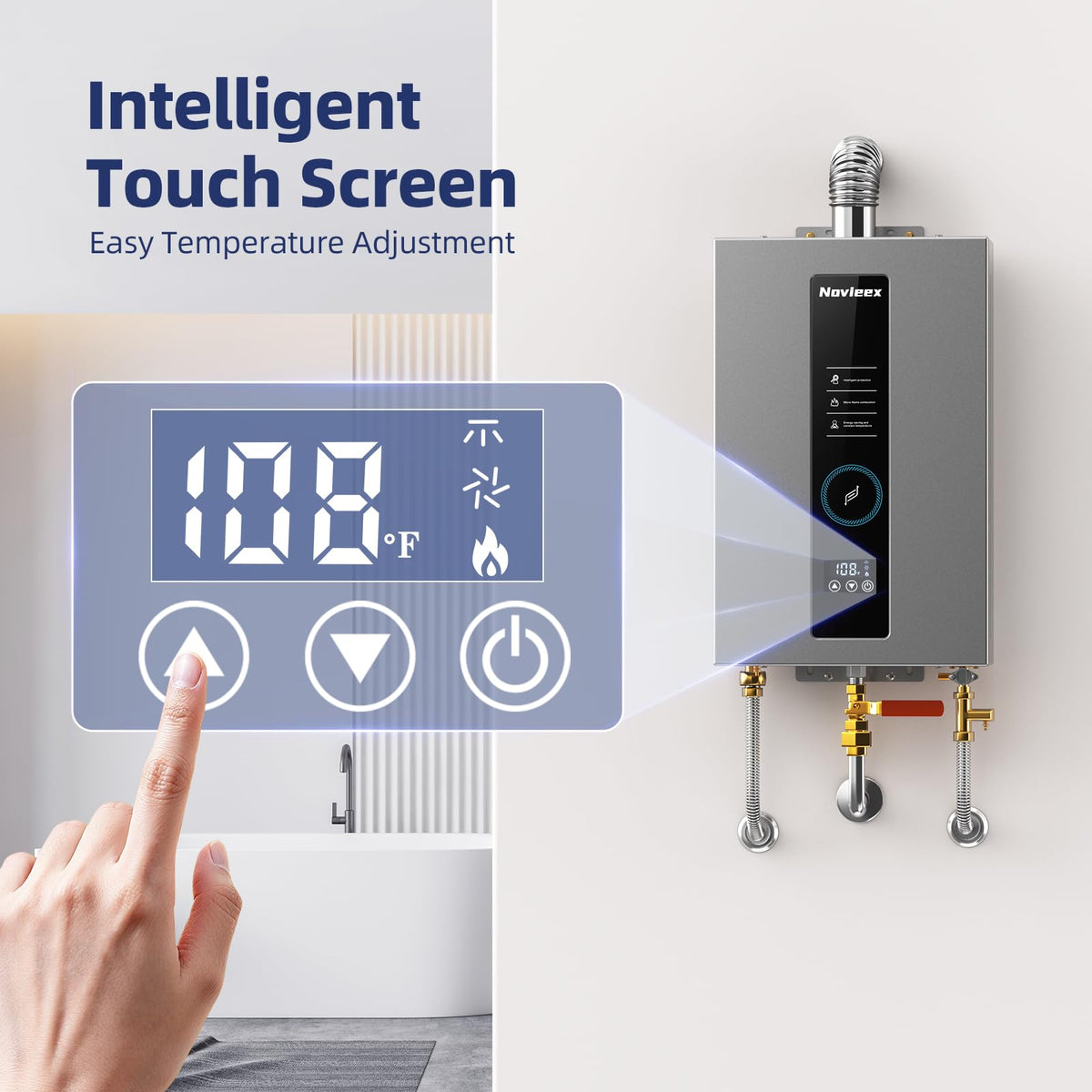 Tankless Water Heater, Novieex On Demand Water Heater Natural Gas, Up to 4.3 GPM, 100,000 BTU Instant Hot Water Heater with LED Display, Indoor Installation, 2-4 Point Use for Family Bathroom Kitchen
