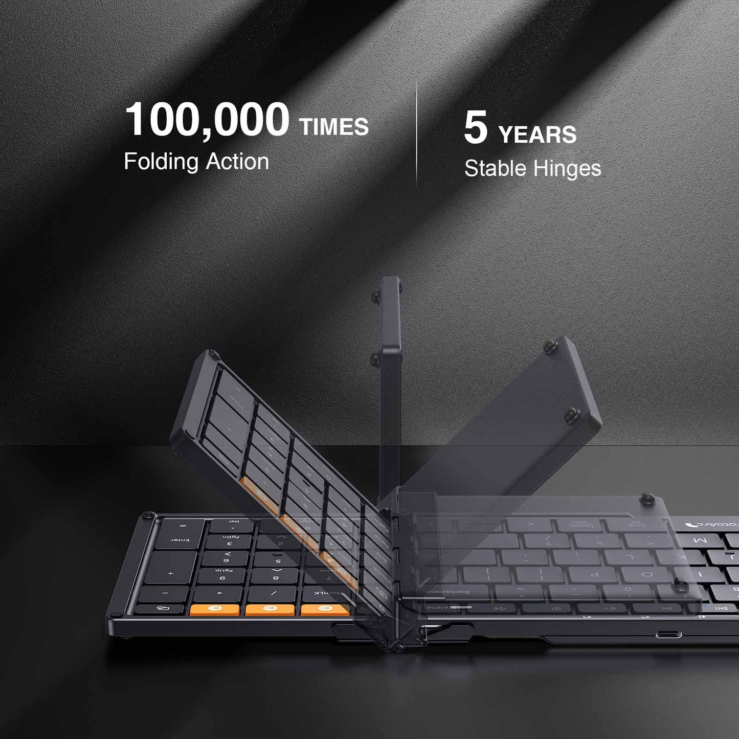 ProtoArc XK01 Foldable Bluetooth Keyboard with Number Pad - Full-Size Portable Wireless Folding Keyboard for Windows, iOS, Android & Tablets | QWERTY UK Layout | Black
