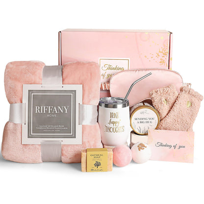 Birthday Gifts for Women, Unique Happy Birthday Gift Basket Self Care Package Bday Ideas with Luxury Flannel Blanket for Mom Her Best Friends Sister Wife Friendship