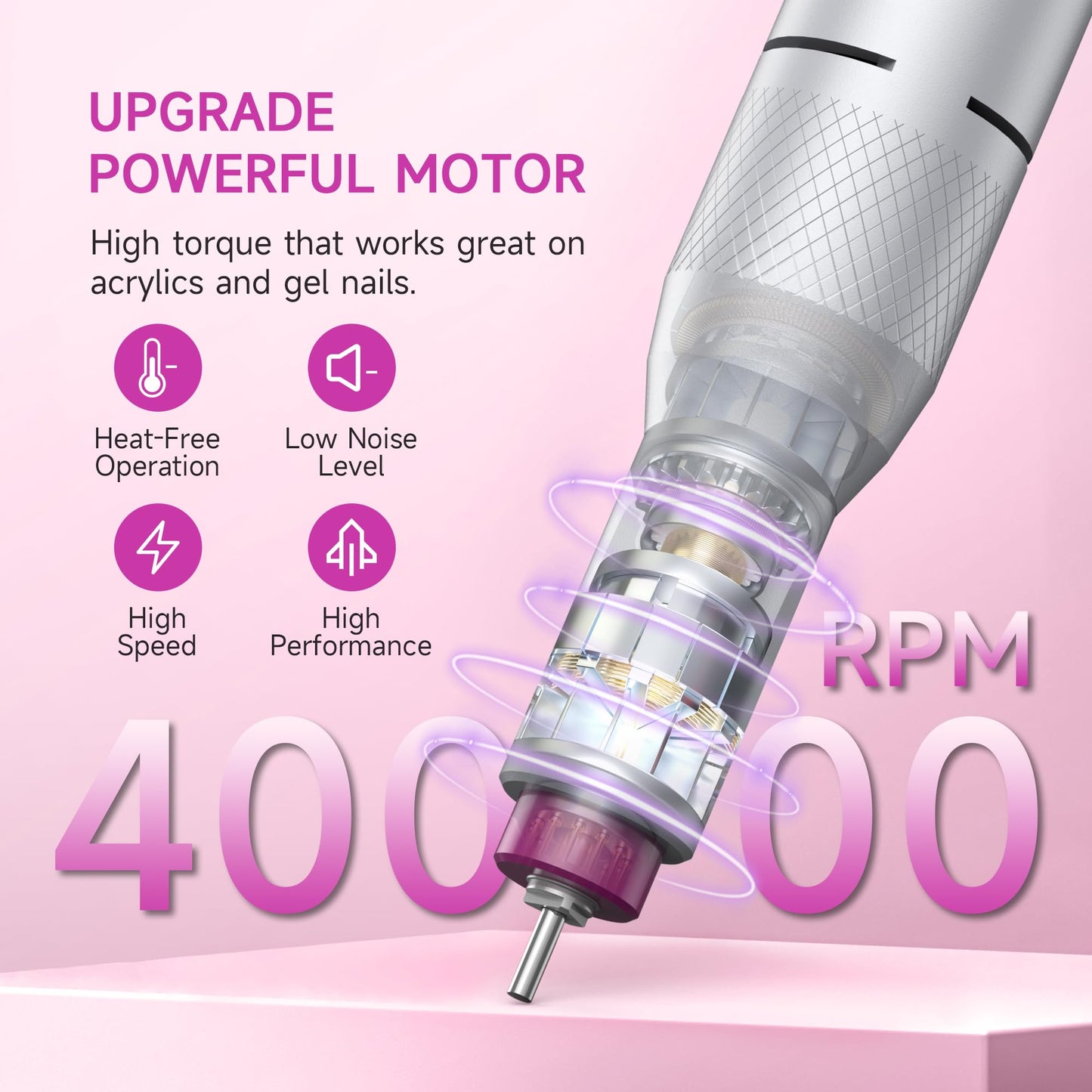 Electric Nail Drill Professional, Portable Nail File for Acrylic Gel Nails, Cordless Rechargeable Ultra Power Nail Drill Kit 40000RPM, HMC320 Salon-Grade Efile Nail Machine (Dark Grey)