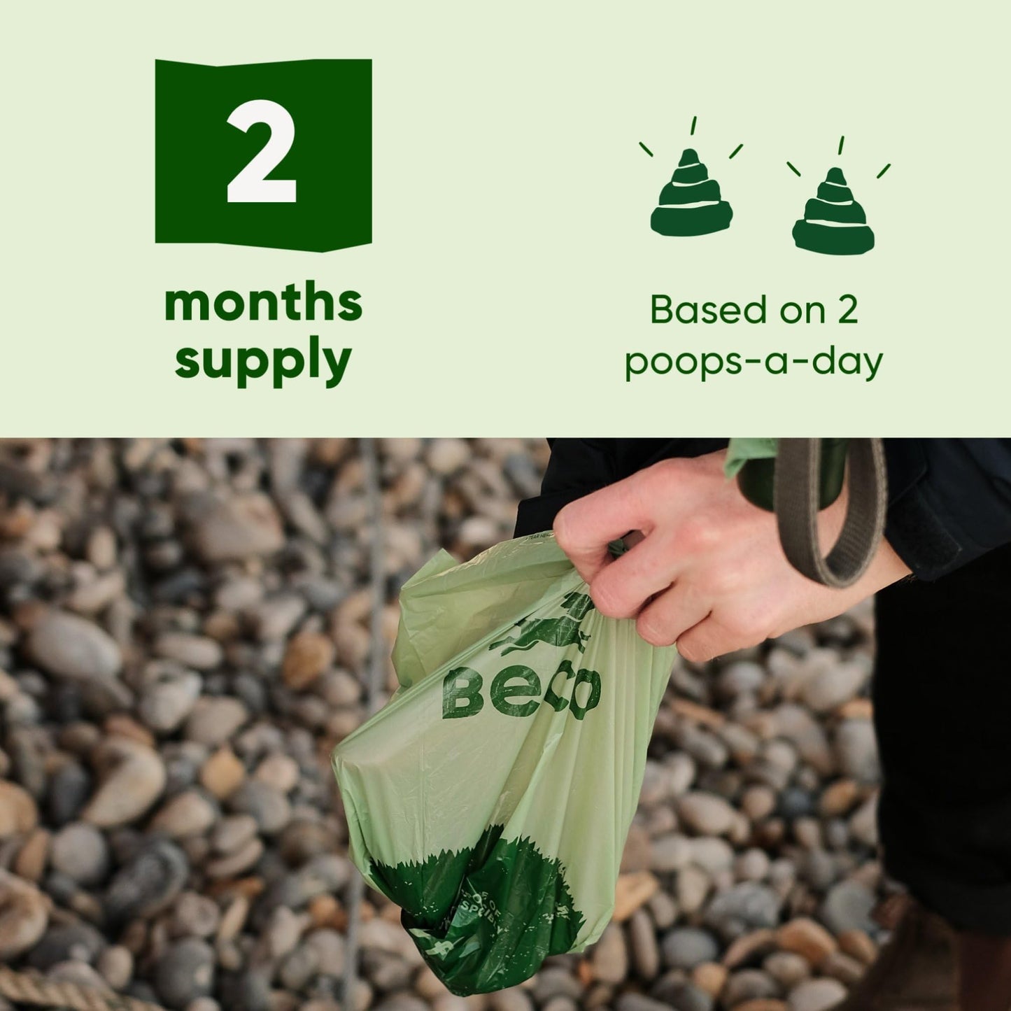Beco Dog Poop Bags Rolls - Strong & Large - 120 Bags (8 Rolls of 15) Unscented, Dispenser Compatible for Dog Waste