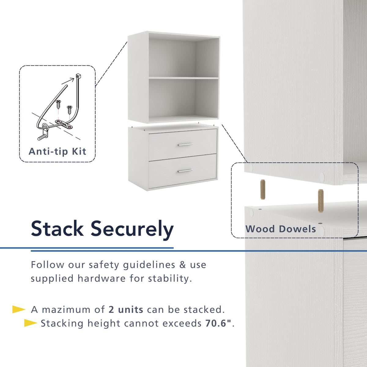 Homes: Inside + Out Apexa 4-Cube Storage Organizer Shelves, Stackable Wood Bookcase Fits Cubby Bins for Organization, Dorm Teen Room Decor & Home Office, White