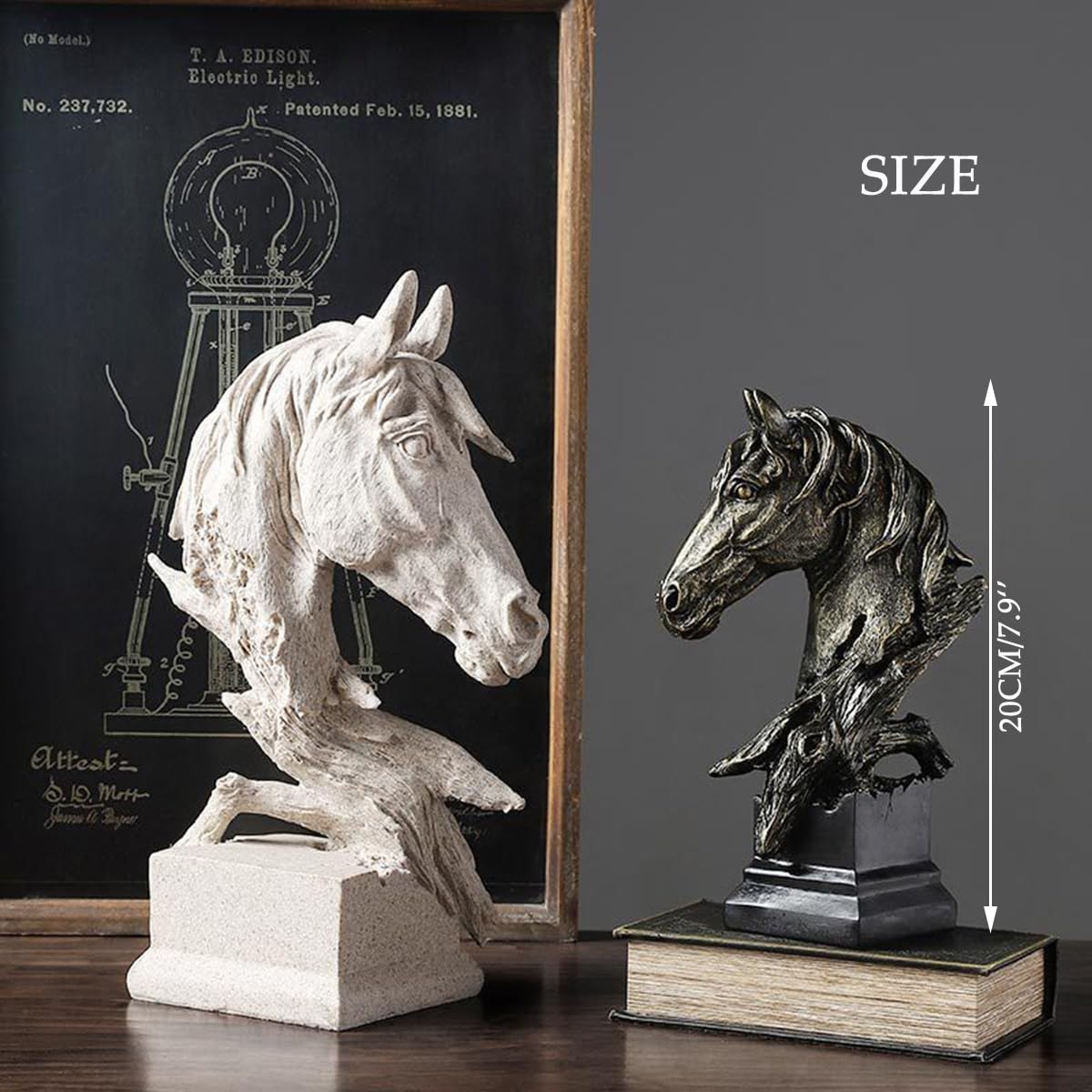 Yahu Lando Creative Art Retro Horse Head Ornament,Resin Statue Ornaments,Abstract Style Sculptures,Living Room Dining Desk Decorations,Bookshelf Decorative Objects,Office Decor(7.9"/Sandstone)