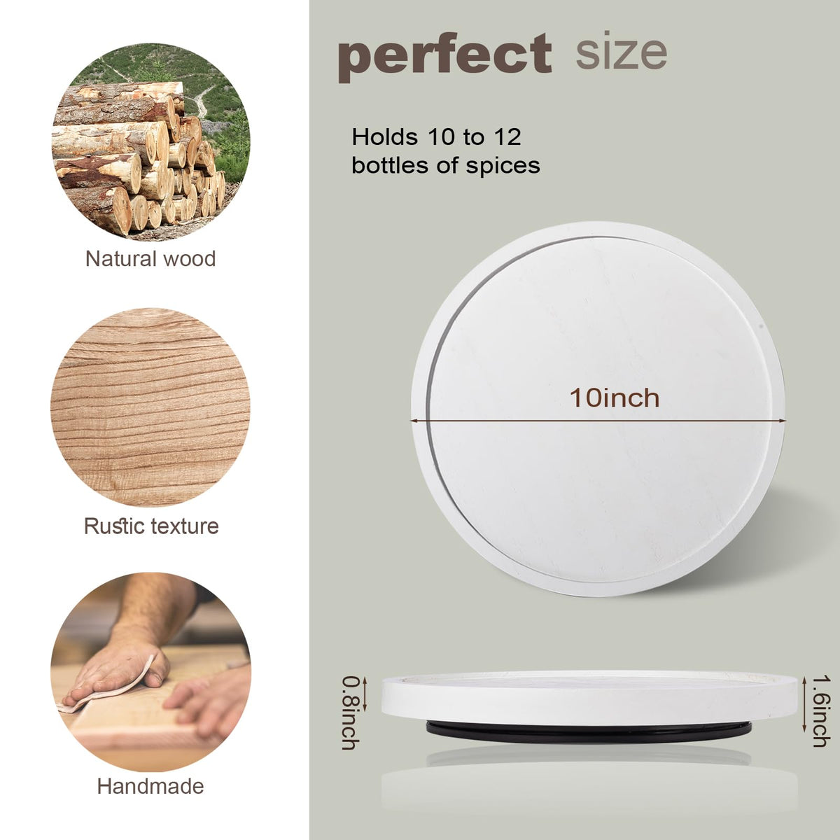 Wood Lazy Susan Organizer Kitchen Turntable for Cabinet Farmhouse Bathroom Decor Round Decorative Tray for Vanity, Counter, Sink, Coffee Table, 10 Inch, White