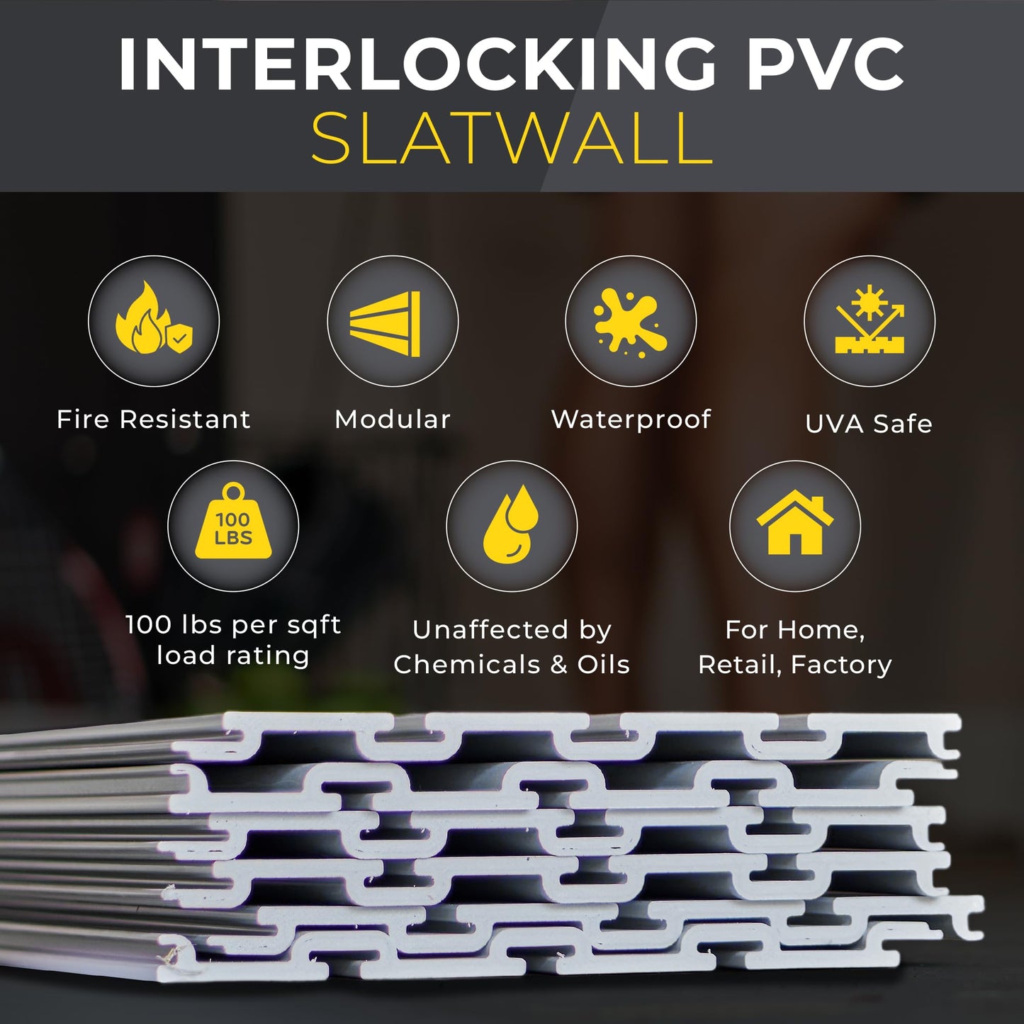 Heavy Duty 4x4 PVC Garage SlatWall Storage System (with Endcaps & Screws) - Modular Slat Wall Paneling for Garage Wall Organizer - Interlocking SlatWall Panels for Home & Commercial Use (White)