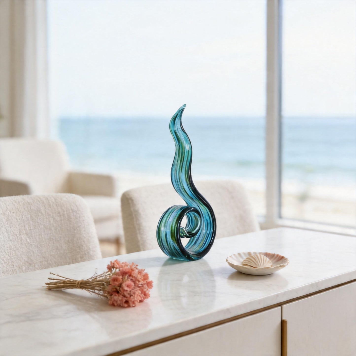 DOVDOV Hand Blown Glass Sculptures, Abstract Glass Figurines, and Green Glass Art Decorations Perfect for Decorating Coffee Tables, TV Stands, vanities, entryways, Offices, and Bookshelves.