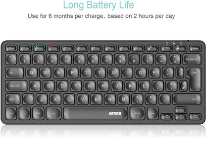 Arteck Universal Multi-Device Bluetooth Keyboard Ultra Slim and Compact Wireless Bluetooth Keyboard with Media Hotkeys for Windows iOS iPad OS Android Computer Desktop Laptop Surface Tablet Smartphone